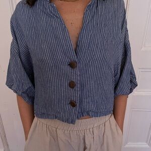 Mara Hoffman Navy Striped Button-Down Shirt